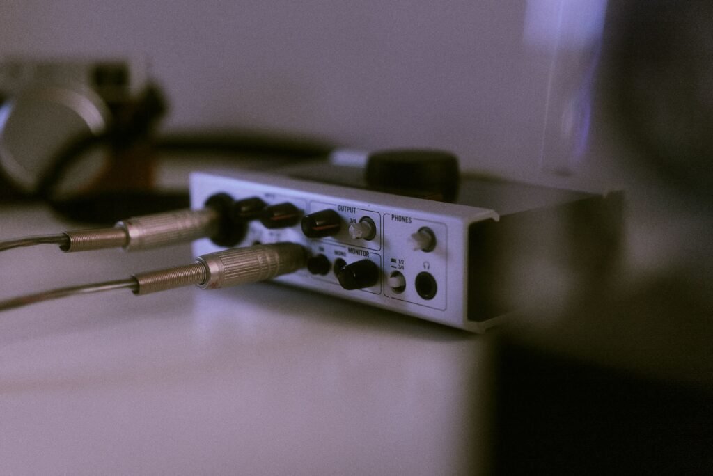 a close up of a stereo equipment on a table