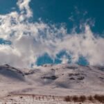 mountain under white cloudy skies